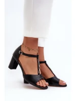Dámské sandály na podpatku s ozdobným páskem eko kůže černé Triavera