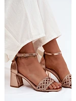 Dámské sandály na podpatku s pleteným vzorem šampaňské Felena