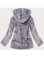 Šedá dámská bunda-kožíšek s kapucí (br9742-9)