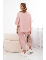 Bavlněný komplet halenka + kalhoty tmavě pudrově růžová