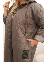 Dámská bunda Plus Size prošívaná s kapucí a nápisem HOPE cappuccino