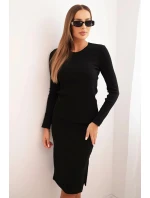 Dámský bavlněný komplet pruhovaná blůza a tužková sukně černý