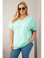 Dámská bavlněná halenka Plus Size s motýlky mátová