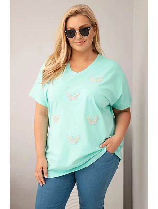 Dámská bavlněná halenka Plus Size s motýlky mátová