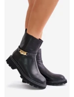 Kožené dámské boty s páskem zateplené GOE OO2N4150 Černé