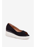 Dámské sandály na platformě z eko semiše černé Velira