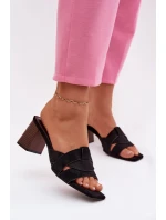 Dámské sandály na podpatku s pásky Eko semišové Černé Corivelle