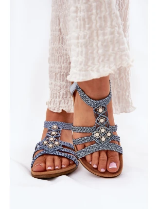 Dámské Ploché Sandály S Pletenými Pásky Modré Artiker 56C1325