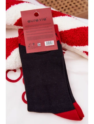 Pánské vánoční ponožky s nápisem a usmívajícím se Santa Černé