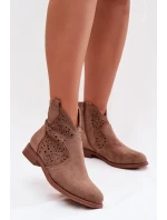 Dámské perforované kotníkové boty na nízkém podpatku S.Barski HY61-8026 Hnědé