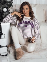 AURORA dámský pruhovaný ecru-purple svetr FashionStreet MY2076 AURORA dámský pruhovaný ecru-purple svetr FashionStreet MY2076