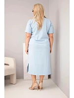 Dámské bavlněné šaty Plus Size s výstřihem do V modrá