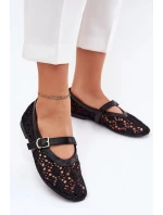 Dámské perforované baleríny s páskem Orphali – černé