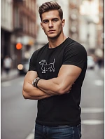 Pánské bavlněné tričko s potiskem jezevčíka černé FashionStreet NX0221R Pánské bavlněné tričko s potiskem jezevčíka černé FashionStreet NX0221R