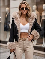 Krátká dámská bunda s odnímatelnou kožešinou, černá, FashionStreet TY5835 Krátká dámská bunda s odnímatelnou kožešinou, černá, FashionStreet TY5835