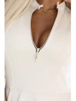 573-3 Exkluzivní šaty s rozšířeným spodním dílem a zlatým zipem - béžové 573-3 Exkluzivní šaty s rozšířeným spodním dílem a zlatým zipem - béžové