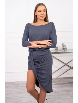 Asymetrické šaty, 3/4 rukávy, grafitová barva Asymetrické šaty, 3/4 rukávy, grafitová barva