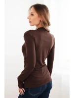 Dámská blůza z viskózy s nařasením a ozdobnou sponou hnědá Dámská blůza z viskózy s nařasením a ozdobnou sponou hnědá