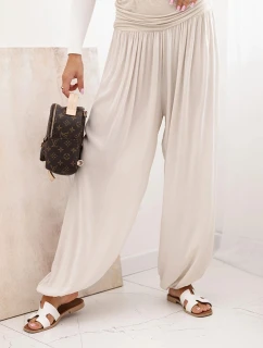 Dámské viskózové kalhoty s širokými nohavicemi a volánky béžový