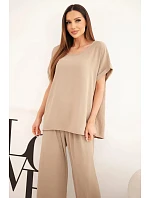 Dámský komplet Plus Size halenka a kalhoty s širokou nohavicí fango