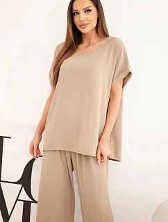 Dámský komplet Plus Size halenka a kalhoty s širokou nohavicí fango