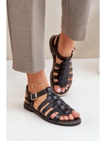 Kožené sandály na plochém podpatku Zazoo 3686 černé Kožené sandály na plochém podpatku Zazoo 3686 černé