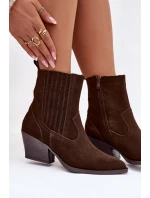 Semišové dámské boty kovbojky na podpatku zateplené čokoládové Dylira