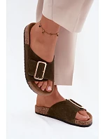 Kožené semišové dámské pantofle s přezkou tmavě zelené Beryl