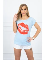 Halenka s potiskem rtů modrá