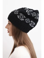 Dámská zimní čepice z vlny s geometrickým vzorem K434 černá + šedá