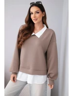 Dámská máslová mikina z viskózy s košilovou vsadkou fango
