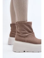 Kožené Dámské Boty Na Podpatku Platformy S Pásky Zazoo 1752 Bežové