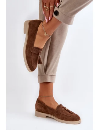 Zazoo 3420 Semišové Dámské Mokasíny na Ploché Podrážce Hnědé