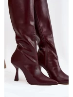 Dámské kozačky na podpatku nad koleno bordó Vionette