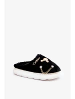 Futrzane Pantofle S Odznaky Černé Ivelfedi