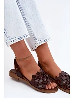 Kožené sandály na nízkém podpatku Zazoo 40468 Čokoládové