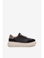 Dámské kožené tenisky na platformě s leopardím vzorem Zazoo – černé Dámské kožené tenisky na platformě s leopardím vzorem Zazoo – černé