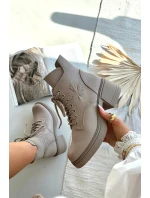 Dámské kožené kotníkové boty na podpatku vyhřívané Vinceza 39950 béžové