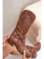 Zazoo 3669 Semišové Kozačky Cowboy Dámské Do Poloviny Lýtek Hnědé