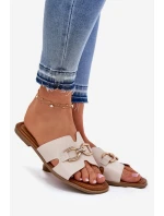 Dámské Ploché Pantofle S Dekorativním Detaiilem Béžové Amiresna