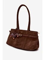 Kožená kabelka z imitace semiše přívěšek jezevčík čokoládová Noellea