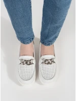 Trendy dámské bílé  mokasíny platforma