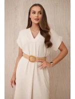 Šaty s ozdobným páskem béžové