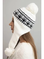 Dámská zimní vlnená čapka s ušnicemi a bambulkami K436 bílá Dámská zimní vlnená čapka s ušnicemi a bambulkami K436 bílá