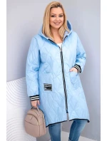 Dámská bunda Plus Size prošívaná s kapucí a sportovními manžetami modrá