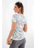 Dámská viskózová žebrovaná halenka s květinovým potiskem mátová