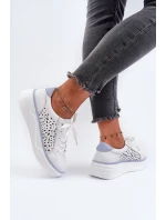 Dámské perforované tenisky na platformě z bílé kůže Peilaeno