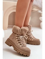 Dámské Šněrovací Boty S Kožíškem Tmavě Béžové Vaminia