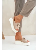 Sandály Na Platformě A Klínu S Ozdobou Béžové Tanonea