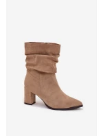 Dámské kotníkové boty na podpatku s mačkáním vyhřívané béžové Amelise Dámské kotníkové boty na podpatku s mačkáním vyhřívané béžové Amelise